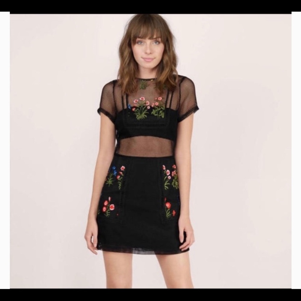 Floral mesh mini dress